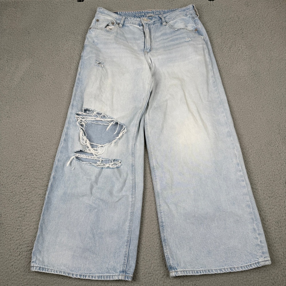American Eagle Jeans Womens 8 Strigid Super High Rise Baggy Wide Leg Distressed
